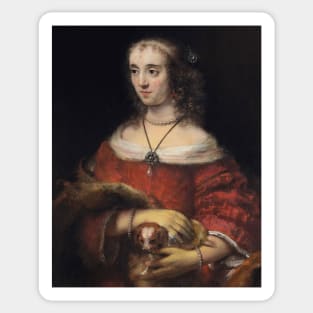 Portrait of a Lady with a Lap Dog by Rembrandt Sticker